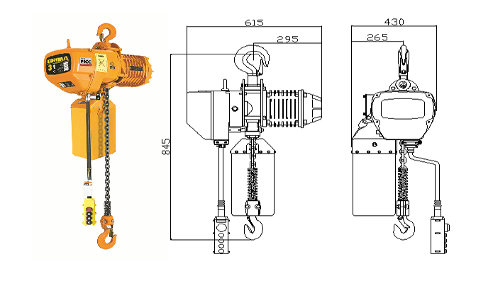 Talha elétrica de corrente BM-3t com desenho de gancho