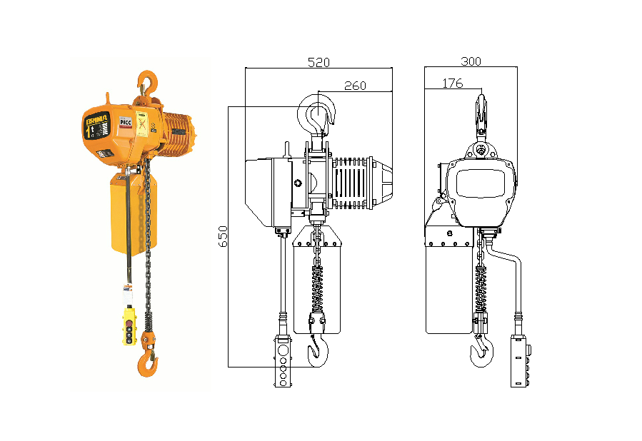 Talha elétrica de corrente BM-1t com desenho de gancho