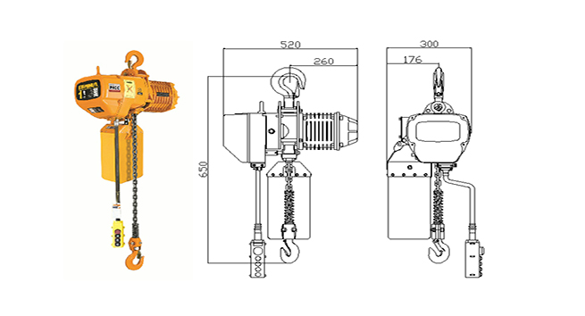 Talha elétrica de corrente BM-1t com desenho de gancho